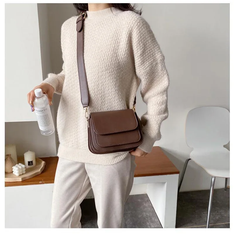 

Простые маленькие квадратные сумки через плечо для женщин, дамская сумочка из искусственной кожи в Корейском стиле, женская сумка-тоут с широким ремешком
