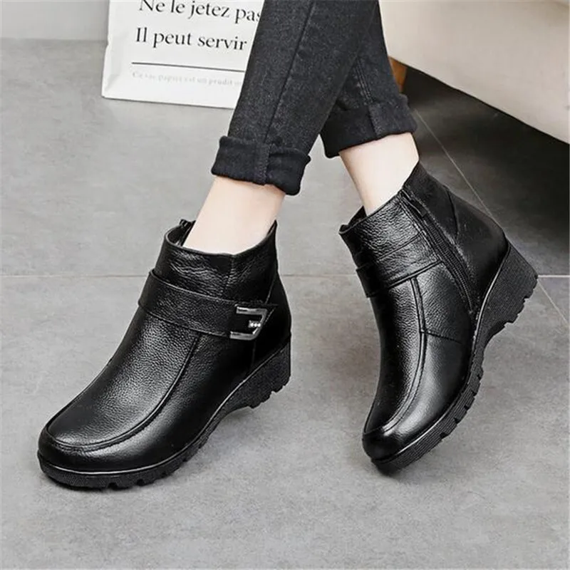 

ZXRYXGS Rhinestone Women Shoes Fashion Boots 2020 Warm Boots winter Snow Shoes Comfort wool Real Leather Boots wedges snow boots