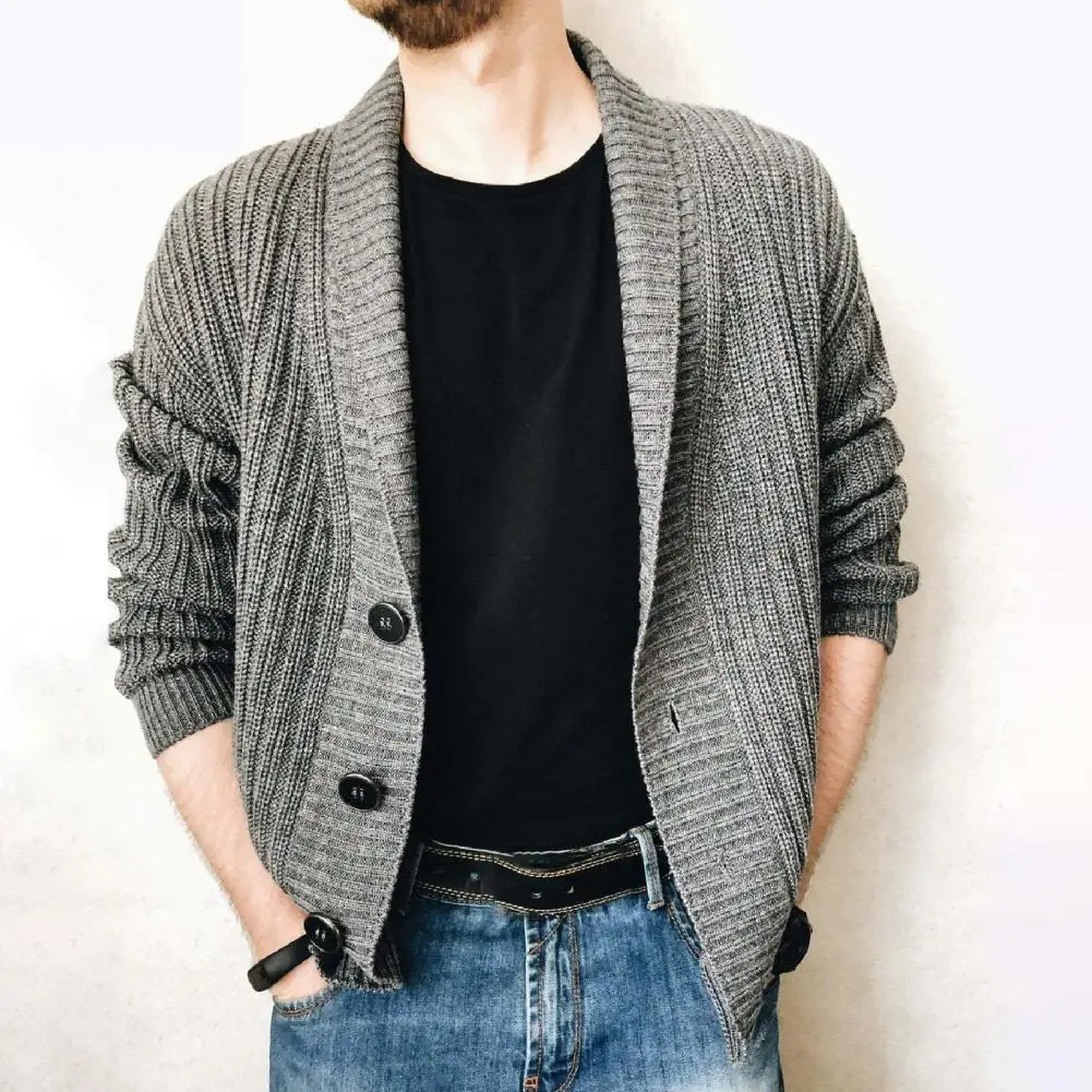 

Gentleman Winter Men Simple Winter Cardigan Coat 6 Colors Sweater Lapel for Outdoor