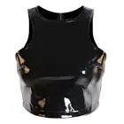 Женский короткий топ без рукавов из лакированной кожи в стиле стимпанк, черный сексуальный топ на молнии сзади из латекса и ПВХ кожи