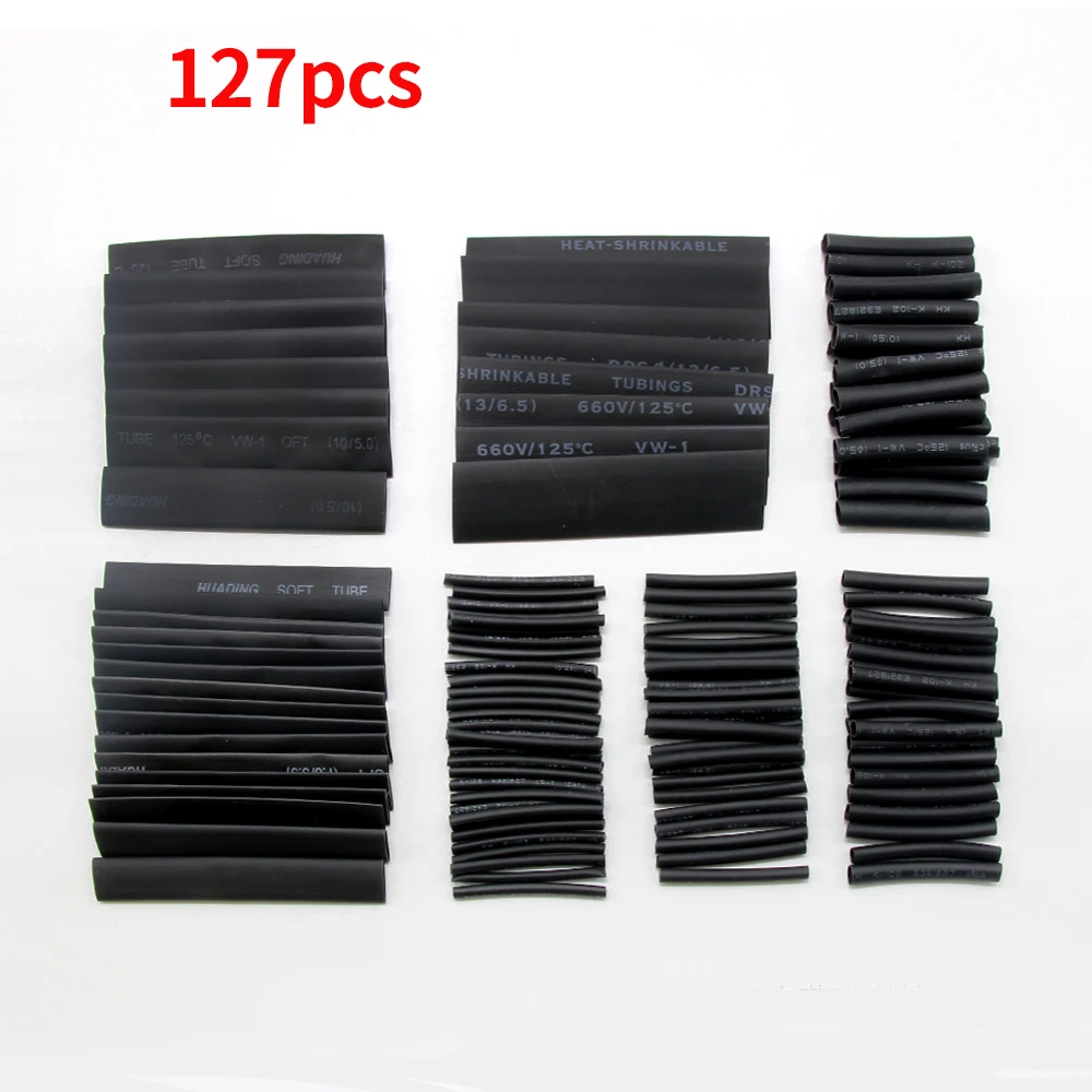 

127 Pcs Cable Sleeves Tube Assortment Kit Electrical Connection Electrical Wire Wrap Cable Waterproof Shrinkage 2:1