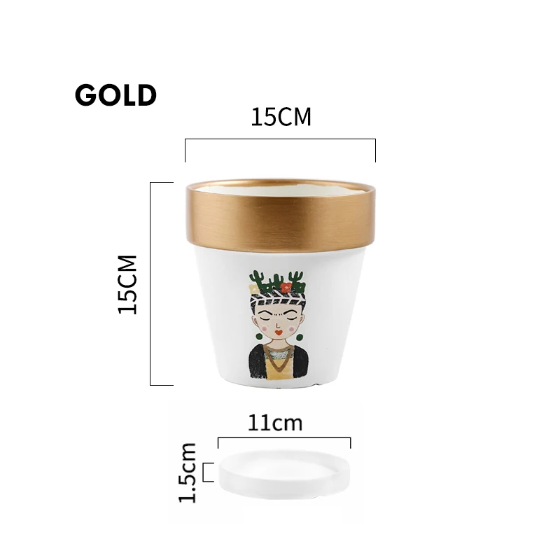 Gold 1 шт. портрет человека керамический горшок для цветов горшок с сливным отверстием садовый декор цветочный горшок Национальный элемент ремесло - Цвет: Gold