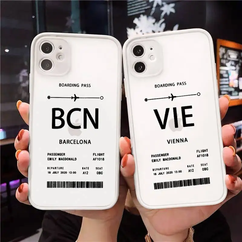 

Personalised Plane Ticket Phone Case Clear matte transparent For white iPhone 7 8 x xs xr 11 12 pro plus max mini Funda