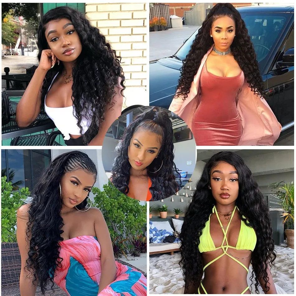 30 32 34 inch Deep Curly Lace Front Wig Transparent HD 13x6 Frontal Human Hair Wigs 4X4 Wave | Шиньоны и парики