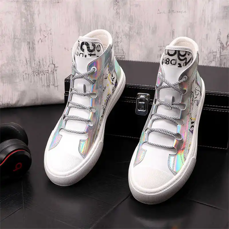 

Korean Fashion White Men's Shoes Punk Sneakers Hip Hop Flats High Tops Height Increasing Loafers Zapatillas Hombre