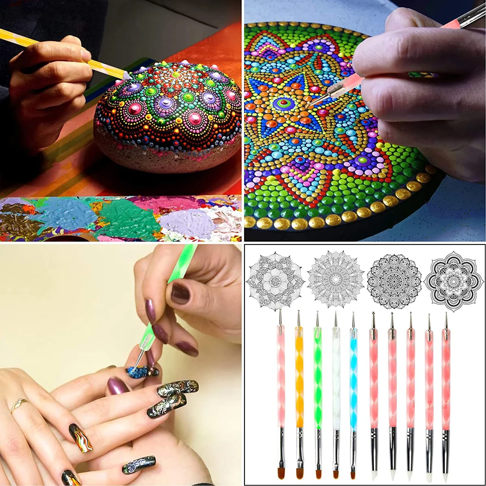 41pcs Mandala Dotting Tools Set Acrylic Handle Rhinestone Crystal Painting Rocks Pattern Mold Embossing Dot Kit |