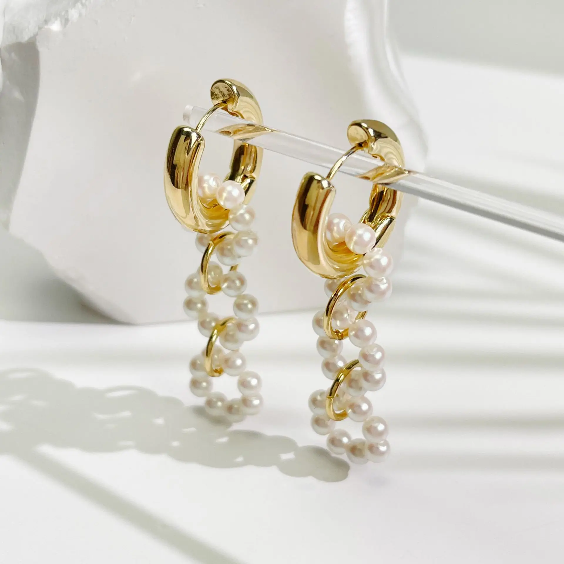 

Natural freshwater pearl earring titanium steel earring with a variety of gold fashion earrings for girls jewelry gifts
