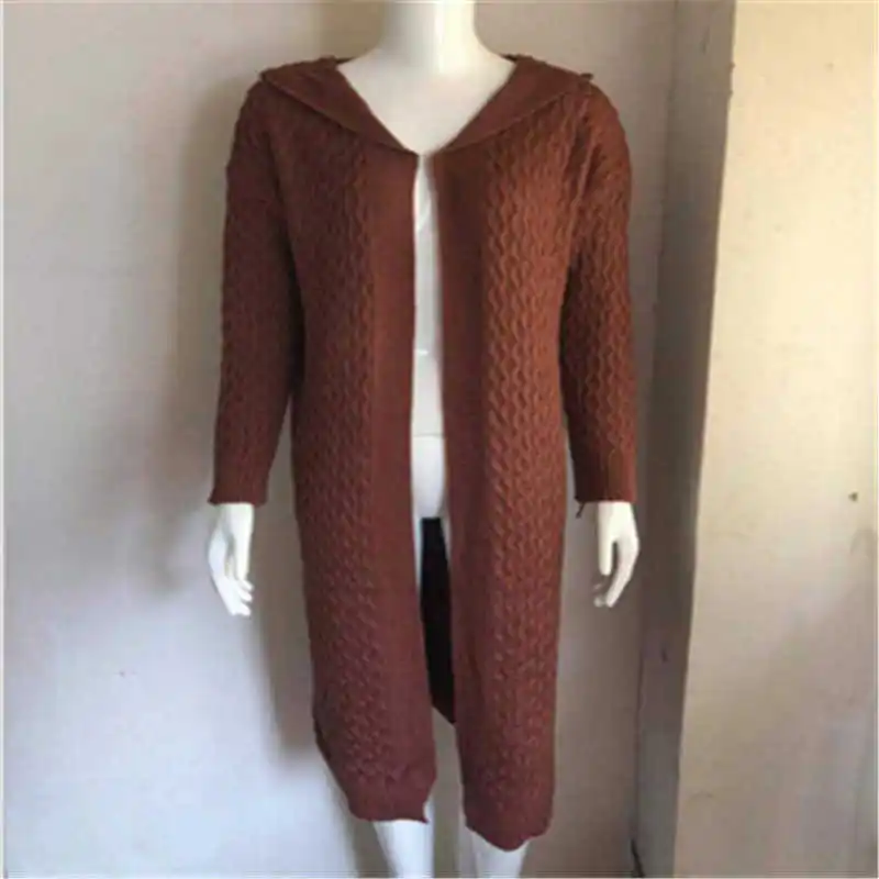 

Long Sweater Cardigan Coat Fashion Knitted Sleeve Women's Thick Hooded Outwear Size S-5XL