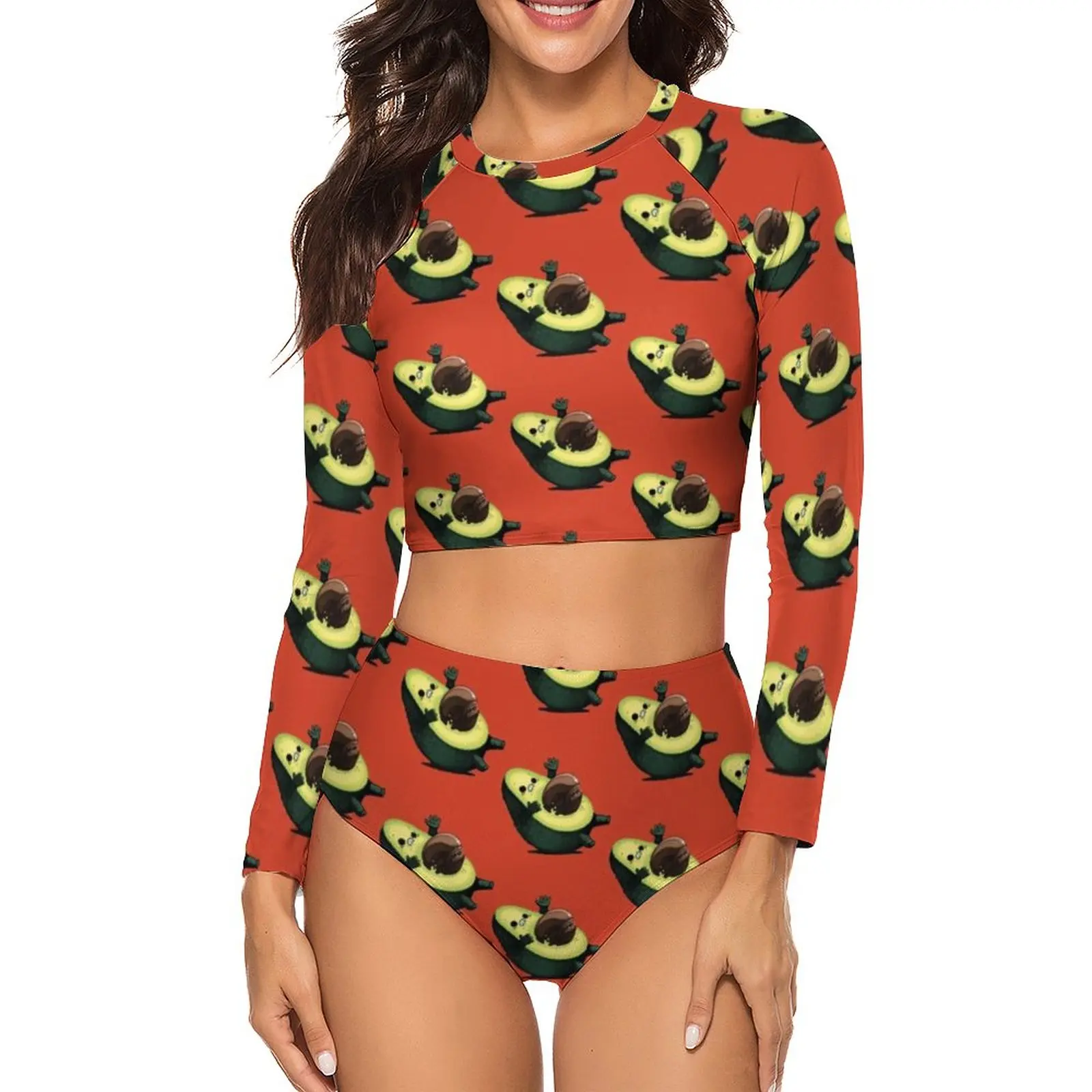 

Купальник-бикини с рукавом и принтом авокадо