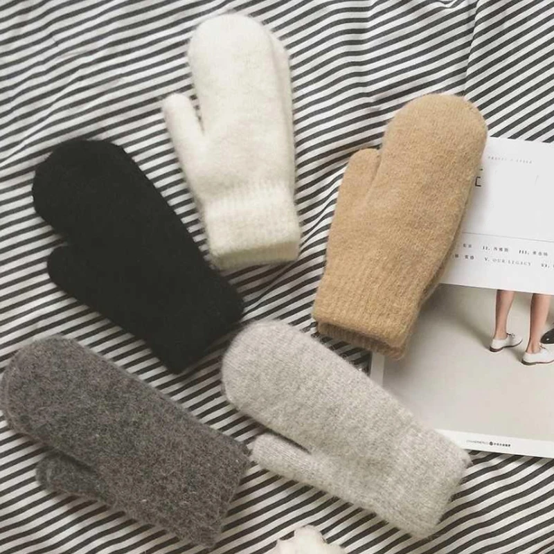 

Solid Color Gloves Mittens Knitted Gloves Plus Velvet Gloves Imitation Rabbit Fur Gloves Korean Version Multi-colored Simplicity