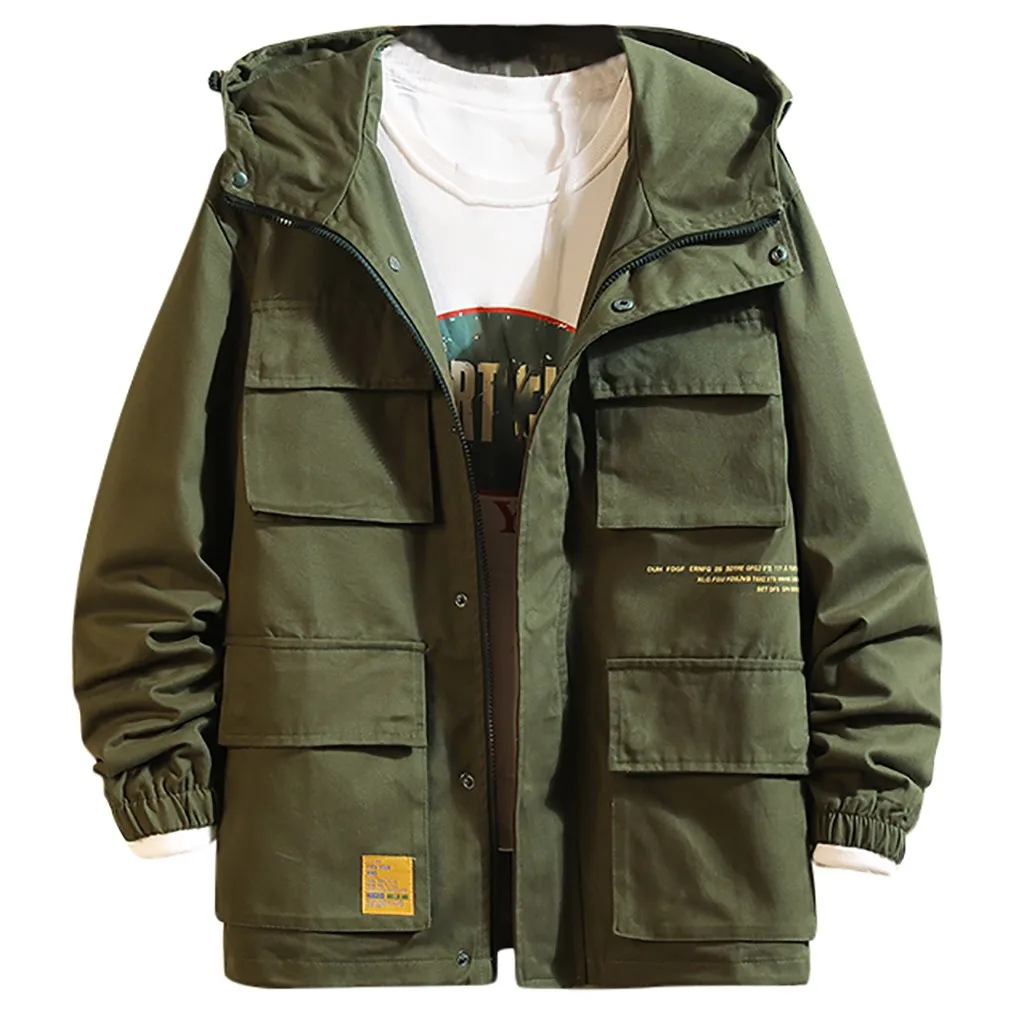 Мужской стиль сафари куртки мульти карман с капюшоном ветронепроницаемое