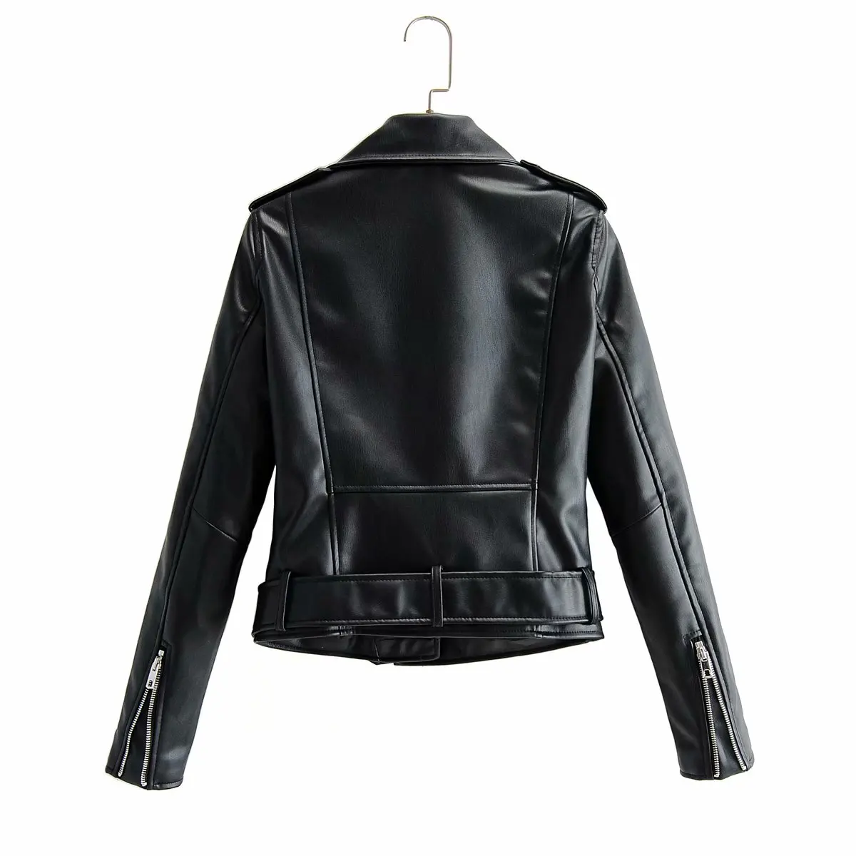 

PU Faux Leather Jacket Women Loose Sashes Casual Biker Jackets Outwear Female Tops BF Style Black Leather Jacket Coat Black