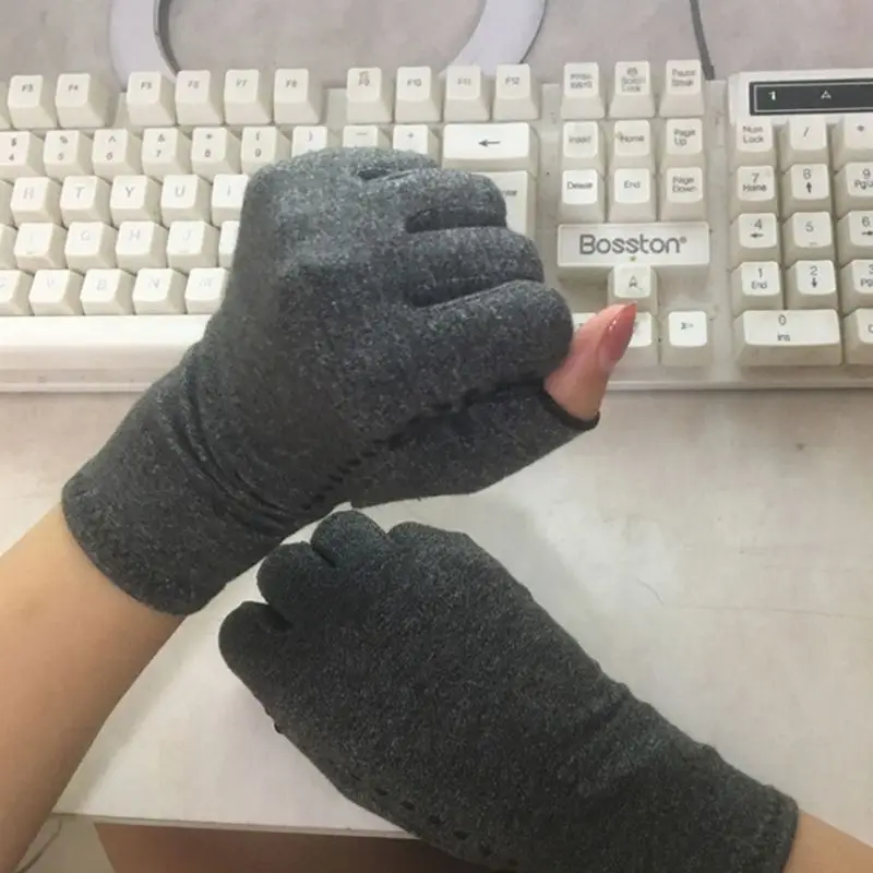 

Women Men Unisex Compression Arthritis Hand Gloves Textured Open Finger Joint Pain Relief Fingerless Wrist Length Mittens For
