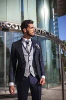 Men’s one-click printing wedding groom’s tuxedo, stand-up collar, and best man prom suit (jacket+trousers+vest)