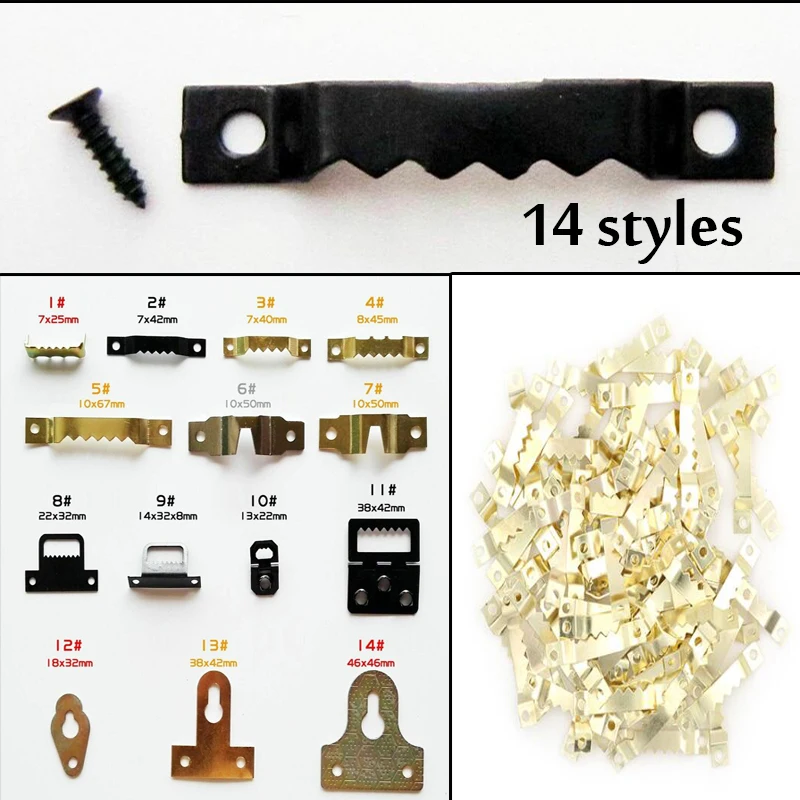 

25PC/Set Golden Silver Black Sawtooth Picture Frame Hanger Hanging Photo Wall Oil Painting Mirror Saw Tooth Hooks with Screws