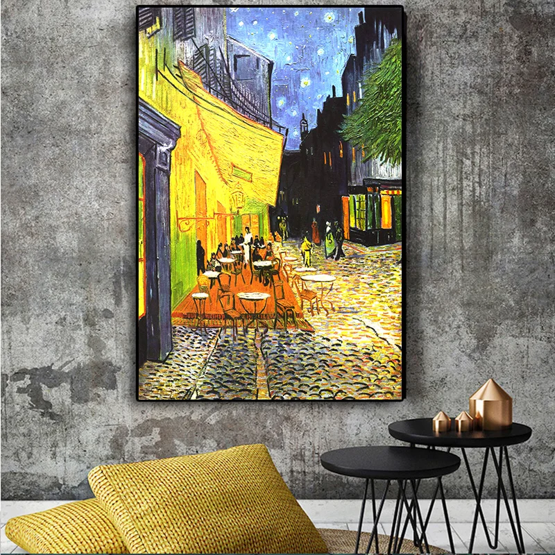 Картина маслом на холсте с изображением картины Ван Гога кафе террасы в ночное
