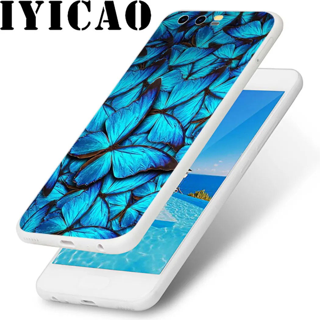 Красивые цветы бабочка в голубую клетку для huawei Honor 6A 6C 7A 7C 7X8 8X9 10 20 9X Lite Pro Play