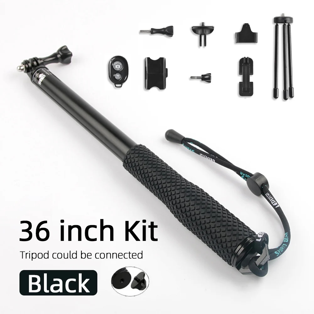 36inch-kit Black Портативная селфи-палка для GoPro Hero 7 6 5 4 Экшн-камера раздвижной монопод для Xiaomi Yi 4K Sjcam Sj4000 Eken H9 аксессуары для камеры - Цвет: 36inch-kit Black