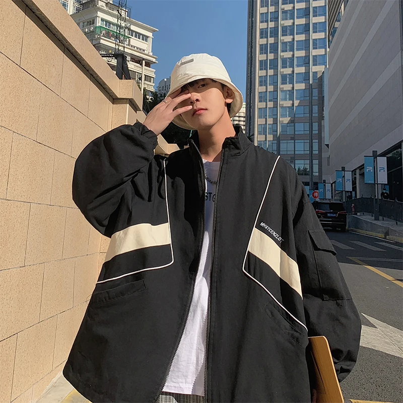 

Мужской повседневный комбинезон на весну и осень, универсальная Свободная куртка с отложным воротником, модный бренд Ins, подходящий по цвет...