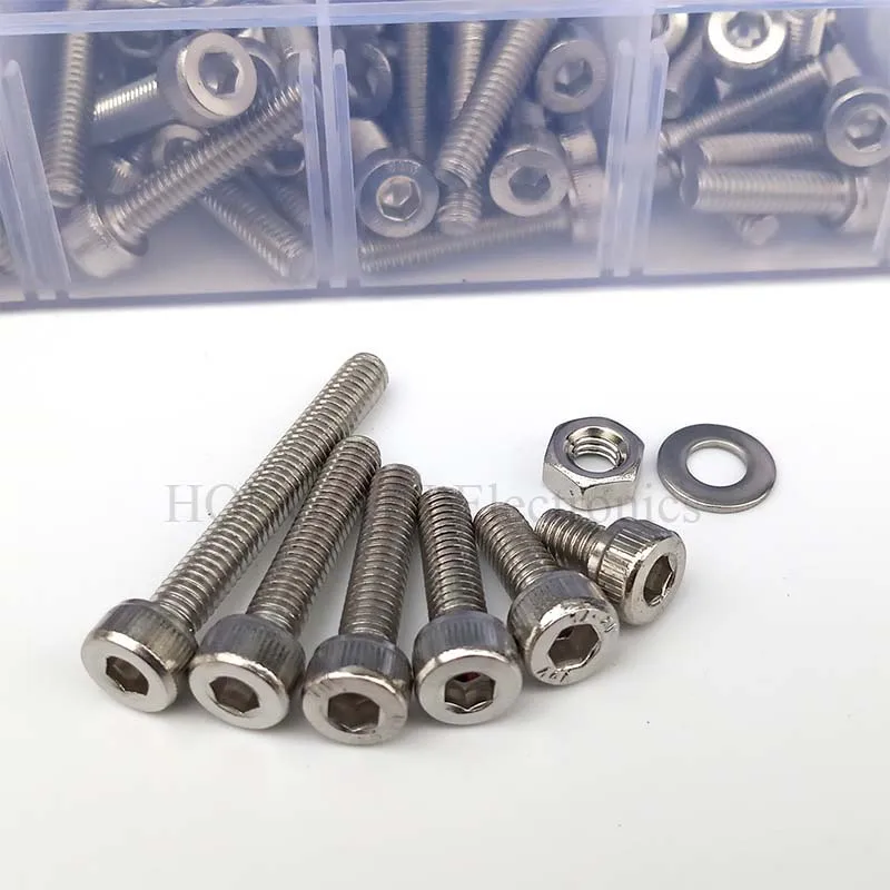 1080pcs bolt kit Stainless Steel Screw M2/M3/M4 Hex Socket Bolt and Nuts Washers with Wrench Set | Обустройство дома