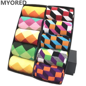Мужские носки MYORED 10 партЛот, мужские носки, многоцветные осенне-зимние длинные забавные высококачественные мужские подарочные носки