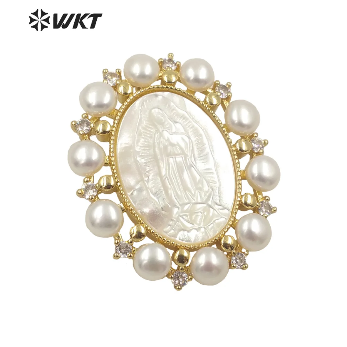 

WT-JP275 Newest Royal style fashion gold bezel natural Pearl pendant Handmade Virgin Mary shell pendant for necklace