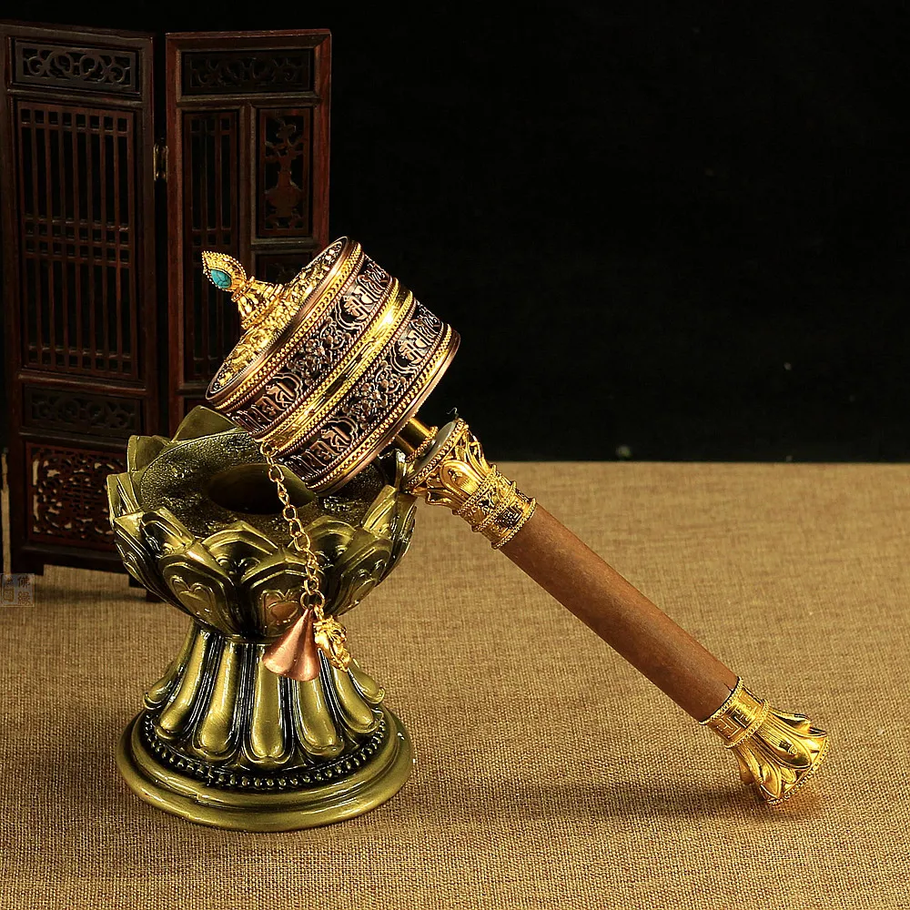 30 см двухслойный Тибетский сплав медь шесть слов Писания резьба вручную Запуск