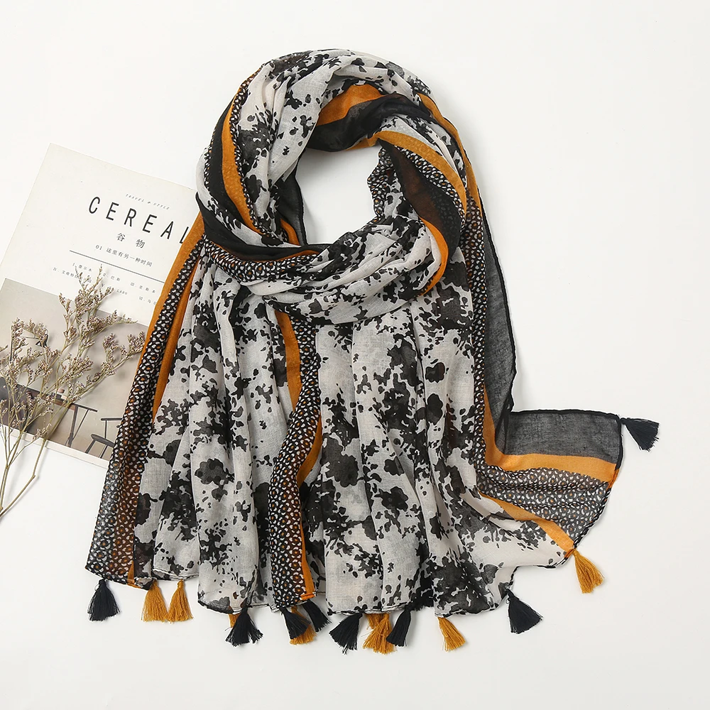 

Print Floral Tassel Women Fashion Autumn Winter Viscose Shawl Muslim Turban Scarves Hijab Support Wholesale
