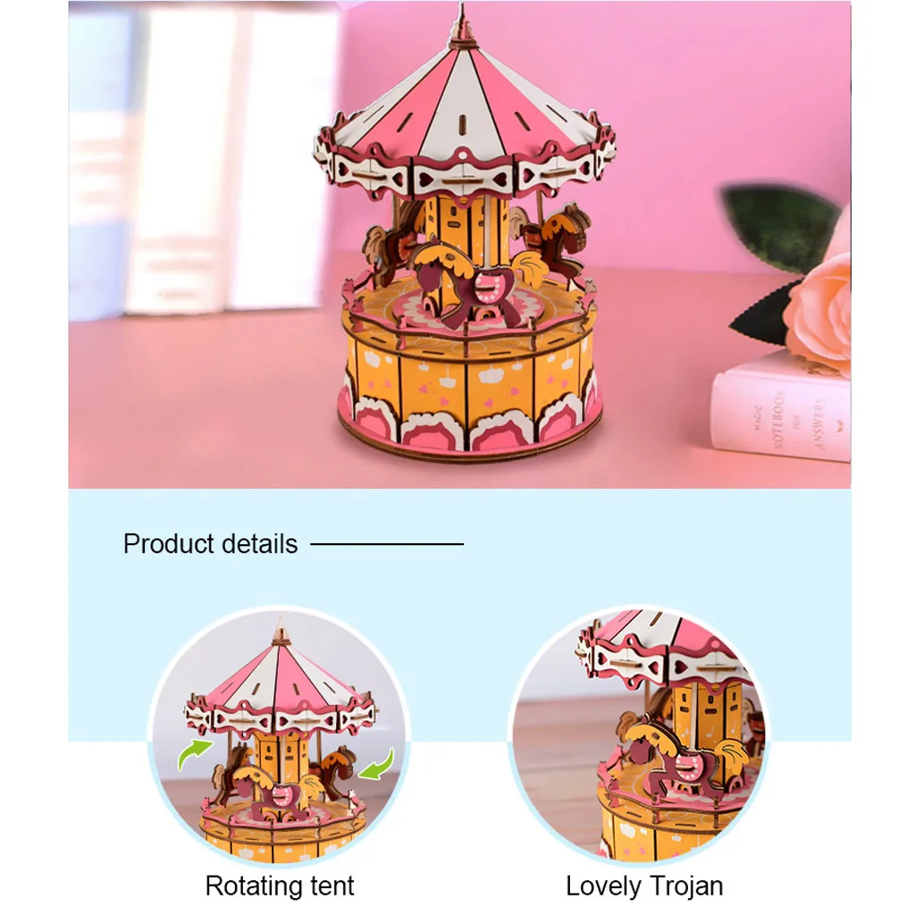 

DIY Wooden Christmas Santa Music Box Clockwork Merry Go Round Carousel Home Decor Wind Up Birthday Present For Children Gifts