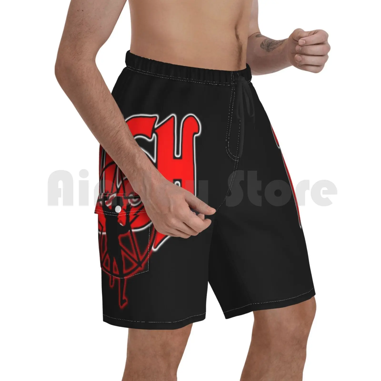 

Red Black Design Beach Shorts Men Beach Pants Swimwear Rush Rush Band Rush Cloothing Rush Rush Rush Rush Home And