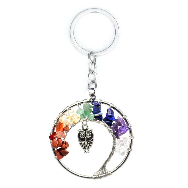 Chakras Owl Keychain 7 Чакра, кварцевый и из натурального камня, древо жизни, маятниковая подвеска, ожерелье для женщин, целебное хрустальное ожерелье, s подвески, ювелирные изделия рейки - Окраска металла: Chakras Owl Keychain