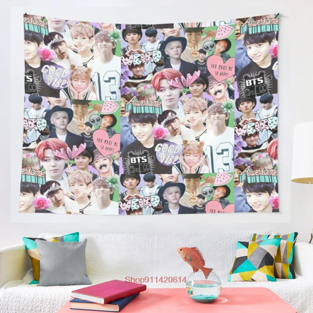 

kpop collage tapestry Wall Tapestry Wall Hanging Wall Decor Bedspread Wall Art Coverlet Bedding Curtain Personalized Table