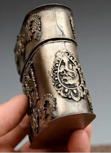 Изысканная китайская ретро-стильная тибетская Серебряная фотокоробка