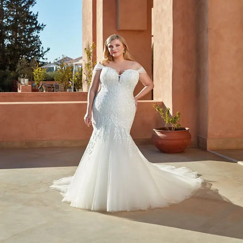 

Женское свадебное платье с юбкой-годе, романтичное платье со шлейфом и кружевной аппликацией, индивидуальный пошив