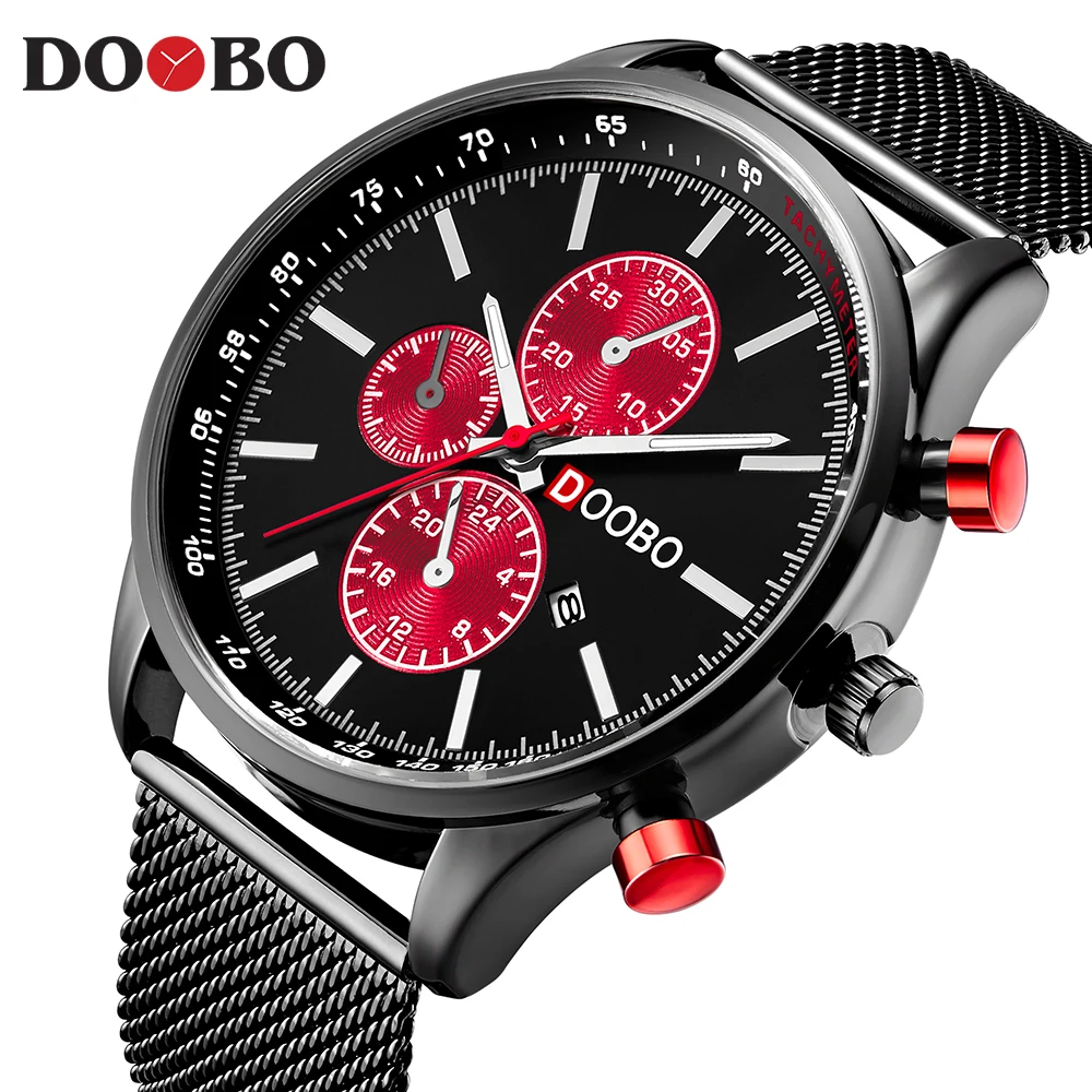 D036 blackred DOOBO армейские военные спортивные кварцевые мужские s часы Топ Бренд роскошные кожаные мужские часы повседневные спортивные часы Relogio Masculino - Цвет: D036 blackred