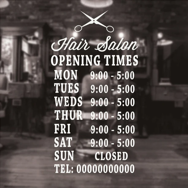 Переводная наклейка для парикмахерской на стену рабочий час Виниловая график