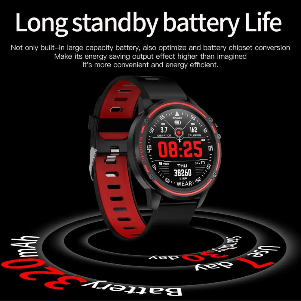

3 Colors L8 Smart Watch Touching Screen IP68 Waterproof 1.2 Inch Heart Rate Monitoring Silicone Soft Band Wrist for Daily Wear