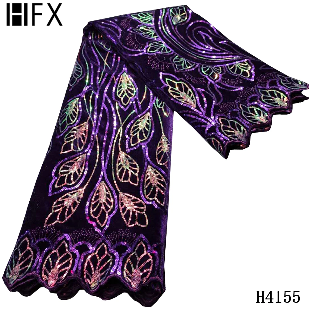 

HFX Nigerian Velvet Lace Fabrics 2020 High Quality Lace African Lace Fabric Wedding With Sequins French Lace For Party F4155