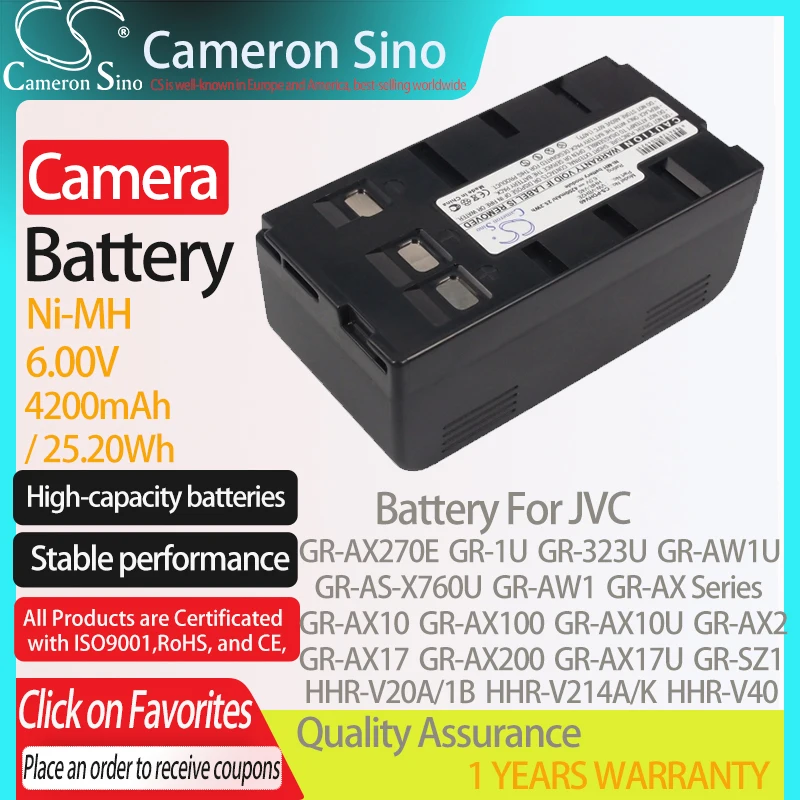 

CameronSino Battery for JVC GR-AX270E GR-1U GR-323U GR-AS-X760U GR-AW1 GR-AX Series fits Panasonic HHR-V20A/1B camera battery