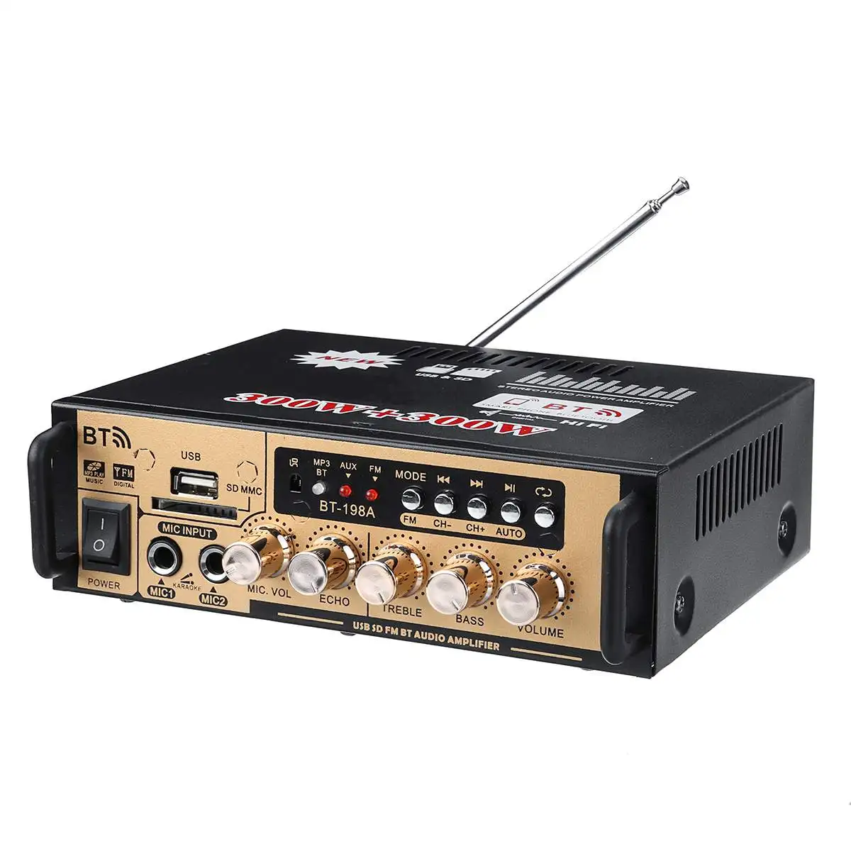 Золотой DC12V/AC220V 600W Автомобильный усилитель bluetooth цифровой аудио усилитель мощности стерео домашний кинотеатр усилители USB FM MP3 плеер