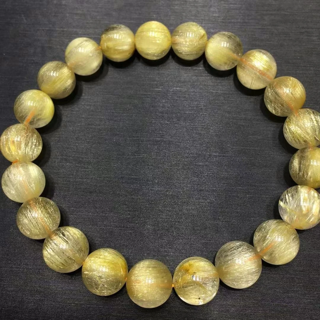 

Genuine Natural Gold Rutilated Quartz Clear Round Beads Bracelet 9mm Women Men Fashion Big Size Bead Wealthy Stone AAAAAAA