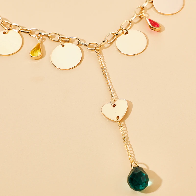 

Docona Bohemia Geometric Water Drop Pendant Necklaces for Women Green Crystal Love Heart Clavicle Chains Necklace Jewelry 14296