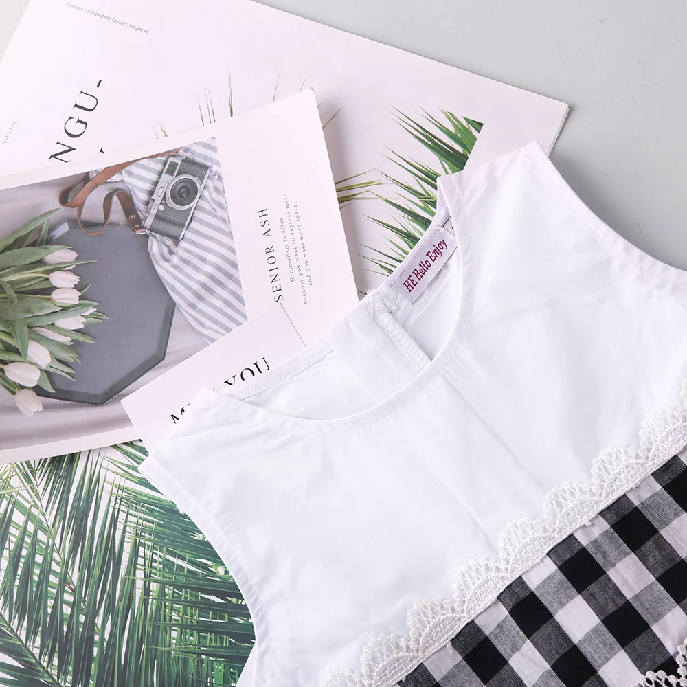 Платье для девочек HE Hello Enjoy летнее 2018 детское клетчатое Бальное с кружевным