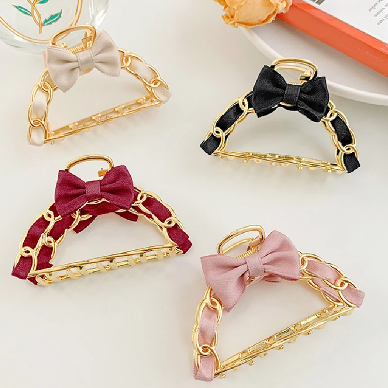 

Metal Chain Plate Hairpin Bow Hairpin Shark Clip Back Of Head Hairpin Korean Hair Claw Women Girls Geometric Hair Accessories