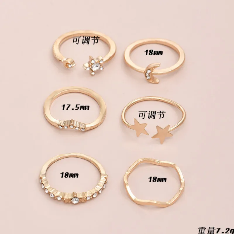 

2021 New Crescent Snowflake Star 6 Pcs/set Rings Set for Women Jewelry Party Gifts