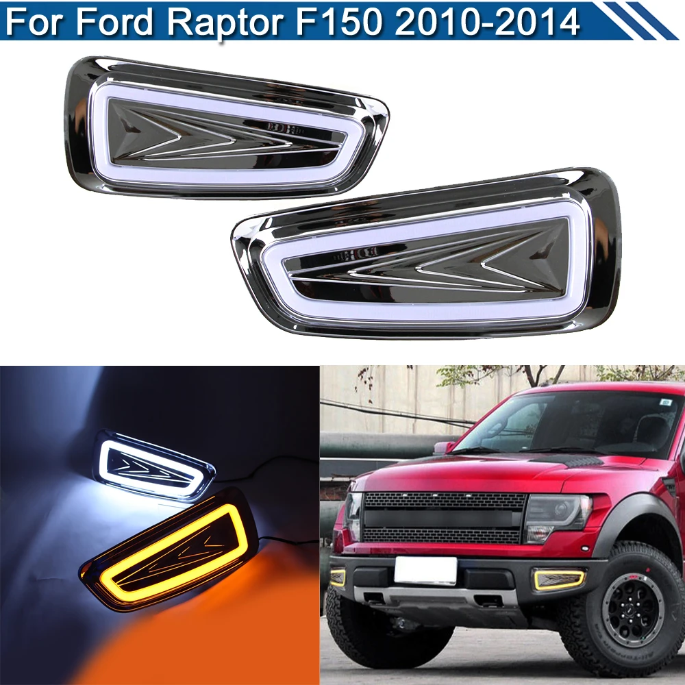 

2Pcs LED Fog Warning Lamp For Ford Raptor F150 2010 2011 2012 2013 2014 White DRL Daytime Driving Light Turn Signal Lights