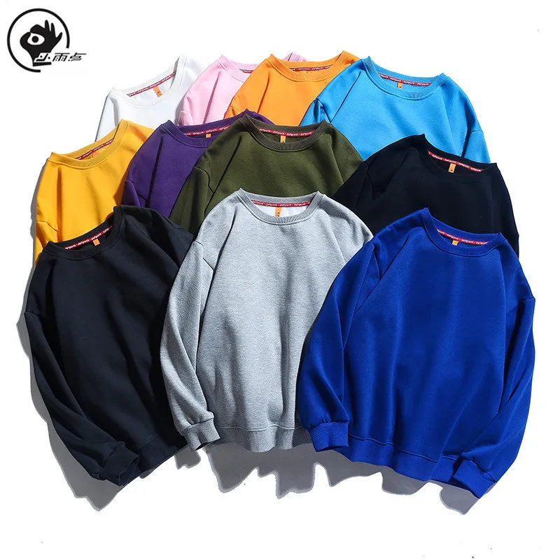 

Little Raindrop New Solid Sweatershirt Men Fleece Bottoming Shirt Thickening Round Neck Pullover Shoulder Long Slee Colourful