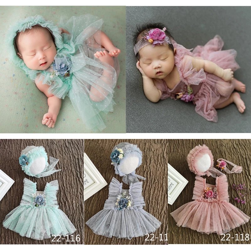 Newborn Photography Clothing Dress+Hat+Headband 3pcs/set Baby Girl Photo Props Accessories Studio Infant Shoot Clothes Outfits