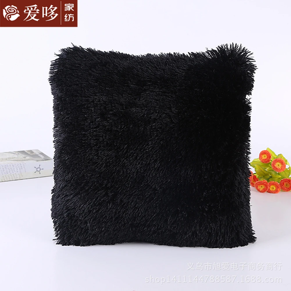 Меховая плюшевая Декоративная Подушка Чехол домашний декор автомобильный пушистый диванная Подушка Чехол - Цвет: Черный