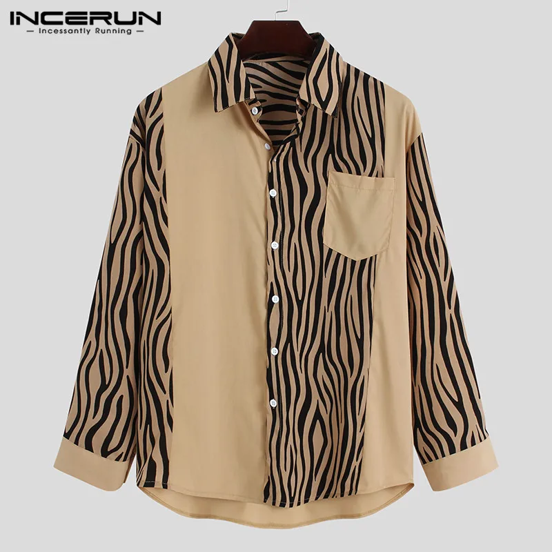 

Для мужчин рубашки Винтаж в стиле пэчворк человек с леопардовым принтом Camisa Досуг карманы Blusas пуговицы корейский стиль рубашка S-5XL INCERUN